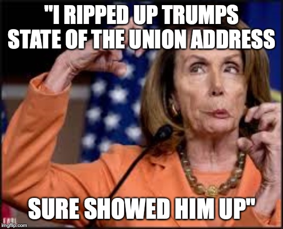 Representative Nancy Pelosi showed us just how immature and irrational the  Democratic Party is after ripping Trump's SOTU - Imgflip