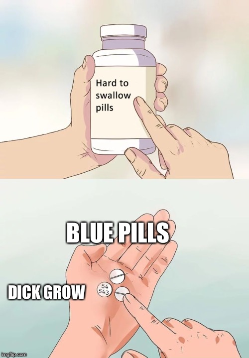 Blue pills | BLUE PILLS; DICK GROW | image tagged in memes,hard to swallow pills | made w/ Imgflip meme maker