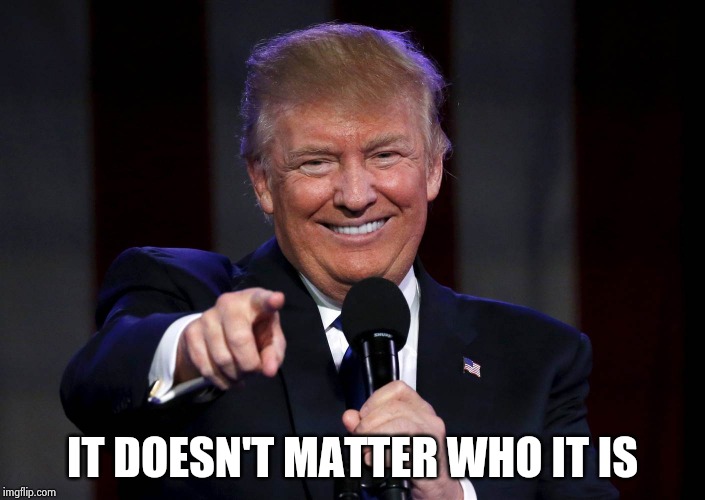 Trump laughing at haters | IT DOESN'T MATTER WHO IT IS | image tagged in trump laughing at haters | made w/ Imgflip meme maker