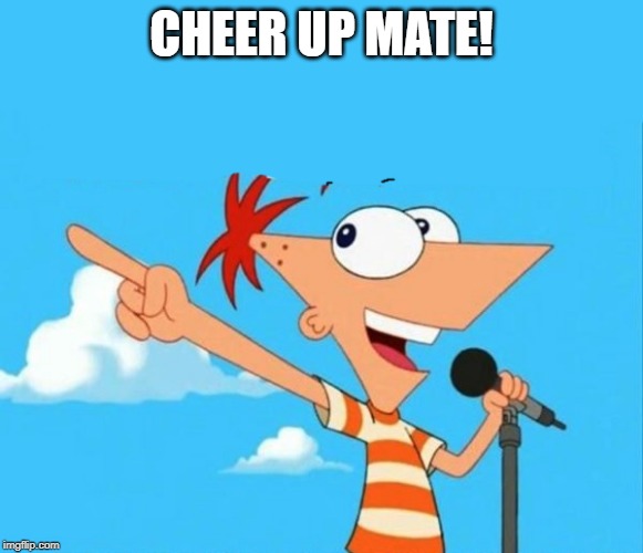 Phineas and ferb | CHEER UP MATE! | image tagged in phineas and ferb | made w/ Imgflip meme maker