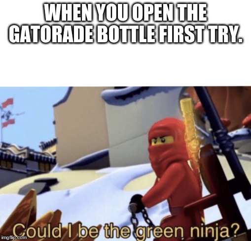 Could I Be The Green Ninja? | WHEN YOU OPEN THE GATORADE BOTTLE FIRST TRY. | image tagged in could i be the green ninja | made w/ Imgflip meme maker