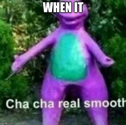 Cha Cha Real Smooth | WHEN IT | image tagged in cha cha real smooth | made w/ Imgflip meme maker