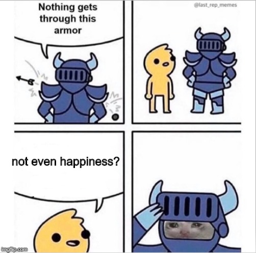 knight armor | not even happiness? | image tagged in knight armor | made w/ Imgflip meme maker