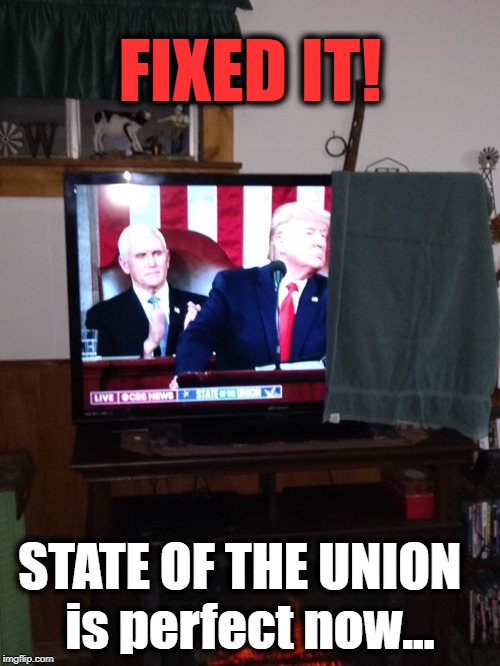 Voila! No More Nancy Pelosi! | FIXED IT! STATE OF THE UNION  
is perfect now... | image tagged in politics,political meme,politicians,political humor,politics lol,american politics | made w/ Imgflip meme maker