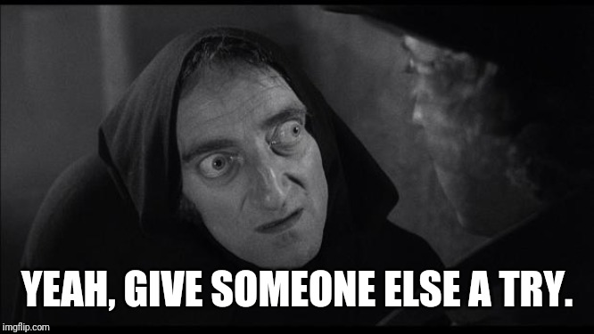 Young Frankenstein | YEAH, GIVE SOMEONE ELSE A TRY. | image tagged in young frankenstein | made w/ Imgflip meme maker