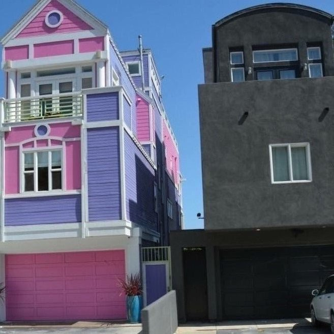 High Quality pink house and goth house Blank Meme Template