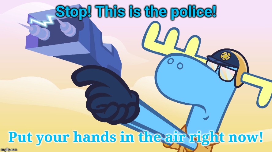 Police Lumpy (HTF) | Stop! This is the police! Put your hands in the air right now! | image tagged in htf lumpy with a taser,happy tree friends,cartoon,police,hands up | made w/ Imgflip meme maker