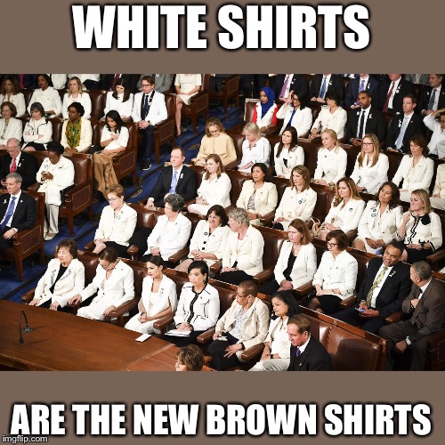 White shirts | WHITE SHIRTS; ARE THE NEW BROWN SHIRTS | image tagged in white shirts | made w/ Imgflip meme maker