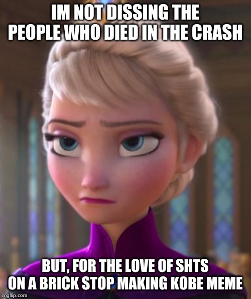 Seriously face  | IM NOT DISSING THE PEOPLE WHO DIED IN THE CRASH BUT, FOR THE LOVE OF SHTS ON A BRICK STOP MAKING KOBE MEME | image tagged in seriously face | made w/ Imgflip meme maker