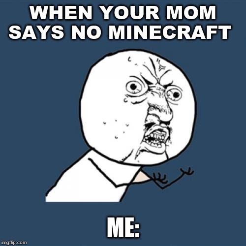 Y U No Meme | WHEN YOUR MOM SAYS NO MINECRAFT; ME: | image tagged in memes,y u no | made w/ Imgflip meme maker