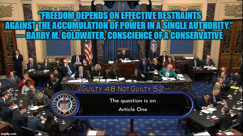 Conservative Thought | "FREEDOM DEPENDS ON EFFECTIVE RESTRAINTS AGAINST THE ACCUMULATION OF POWER IN A SINGLE AUTHORITY.”
― BARRY M. GOLDWATER, CONSCIENCE OF A CONSERVATIVE | image tagged in politics | made w/ Imgflip meme maker