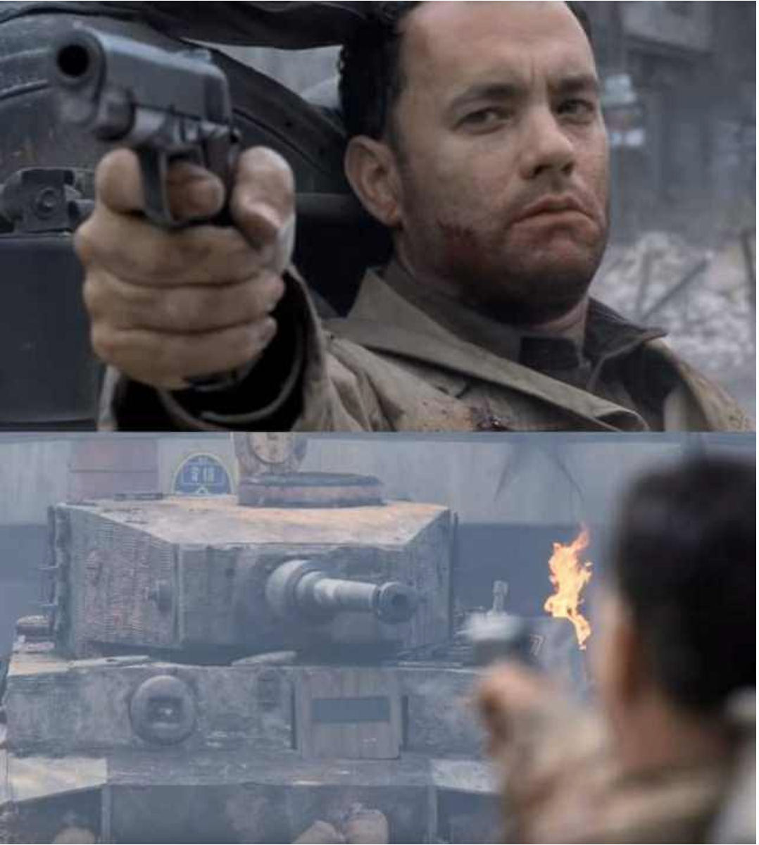 tom hanks versus a tank Blank Meme Template