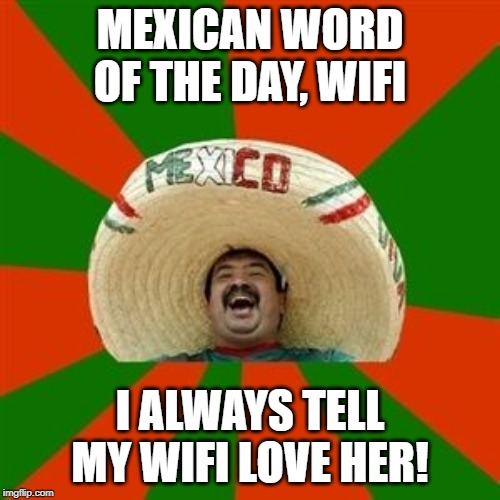 succesful mexican | MEXICAN WORD OF THE DAY, WIFI; I ALWAYS TELL MY WIFI LOVE HER! | image tagged in succesful mexican | made w/ Imgflip meme maker
