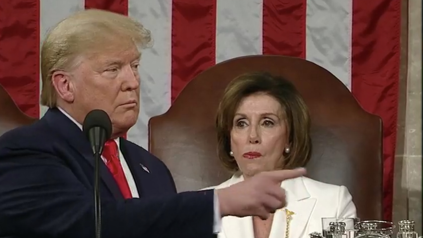 Trump pointing at Pelosi Blank Meme Template