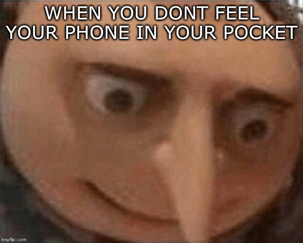 uh oh Gru | WHEN YOU DONT FEEL YOUR PHONE IN YOUR POCKET | image tagged in uh oh gru | made w/ Imgflip meme maker
