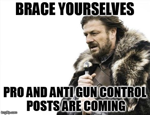 Brace Yourselves X is Coming Meme | BRACE YOURSELVES PRO AND ANTI GUN CONTROL POSTS ARE COMING | image tagged in memes,brace yourselves x is coming | made w/ Imgflip meme maker