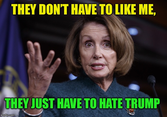 Good old Nancy Pelosi | THEY DON’T HAVE TO LIKE ME, THEY JUST HAVE TO HATE TRUMP | image tagged in good old nancy pelosi | made w/ Imgflip meme maker