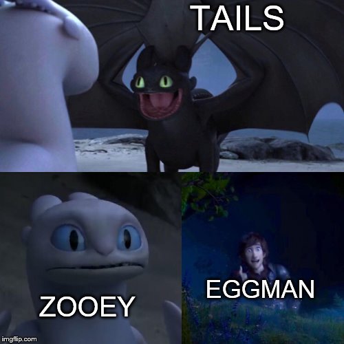 night fury | TAILS; EGGMAN; ZOOEY | image tagged in night fury | made w/ Imgflip meme maker