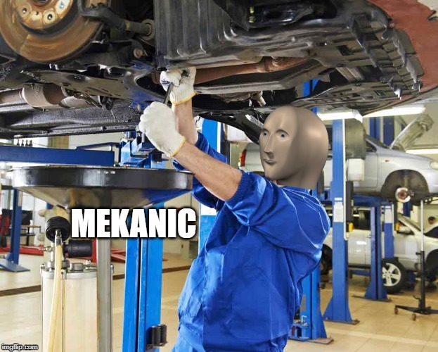 Stonks Mekanic (somebody in another stream asked for a mechanic version of the Stonks meme) | image tagged in stonks mekanic,memes,custom template | made w/ Imgflip meme maker