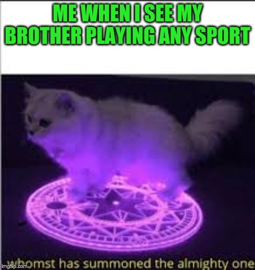 Whomst has Summoned the almighty one | ME WHEN I SEE MY BROTHER PLAYING ANY SPORT | image tagged in whomst has summoned the almighty one | made w/ Imgflip meme maker