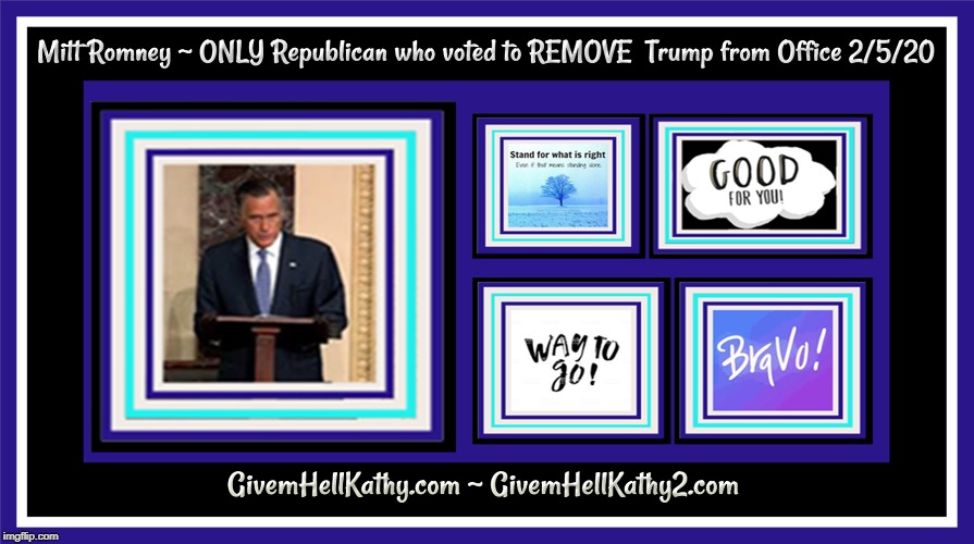 Mitt Romney ROCKS!!!
ONLY Republican who did the Right thing standing alone
GivemHellKathy.com ~ GivemHellKathy2.com | image tagged in doing the right things,scumbag republicans | made w/ Imgflip meme maker