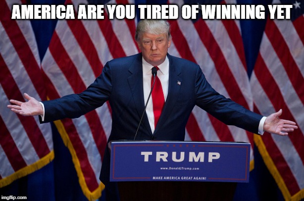 Donald Trump | AMERICA ARE YOU TIRED OF WINNING YET | image tagged in donald trump | made w/ Imgflip meme maker