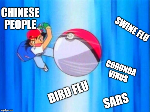 Gotta Catch 'Em All! | CHINESE PEOPLE; SWINE FLU; CORONOA VIRUS; BIRD FLU; SARS | image tagged in pokemon | made w/ Imgflip meme maker