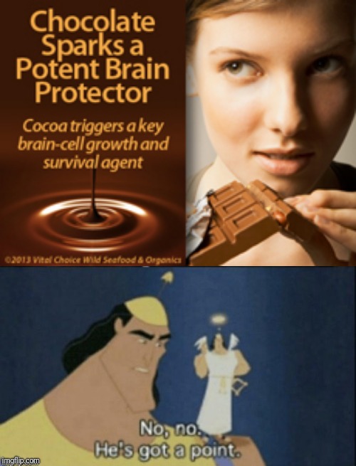 See, chocolate IS good for us! | image tagged in no no hes got a point,now this is an avengers level threat,chocolate,that's what she said | made w/ Imgflip meme maker