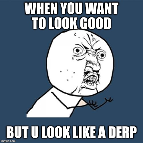 Y U No | WHEN YOU WANT TO LOOK GOOD; BUT U LOOK LIKE A DERP | image tagged in memes,y u no | made w/ Imgflip meme maker