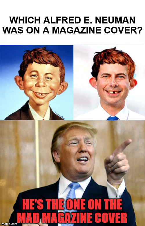 Alfred E. Buttigieg | WHICH ALFRED E. NEUMAN WAS ON A MAGAZINE COVER? HE'S THE ONE ON THE
MAD MAGAZINE COVER | image tagged in memes,who would win,mad magazine,so i got that goin for me which is nice,2020 elections,donald trump | made w/ Imgflip meme maker