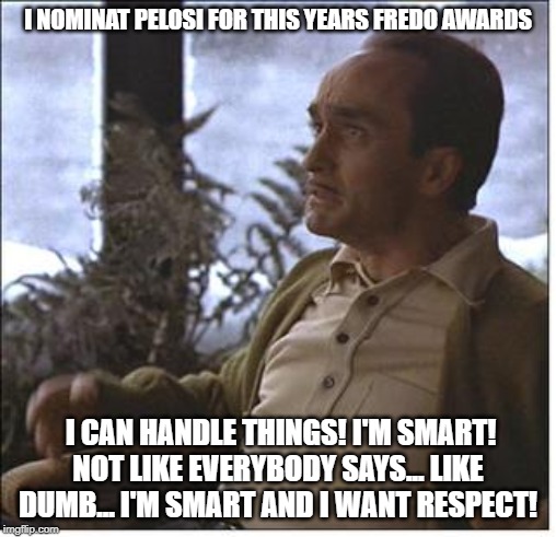 fredo | I NOMINAT PELOSI FOR THIS YEARS FREDO AWARDS; I CAN HANDLE THINGS! I'M SMART! NOT LIKE EVERYBODY SAYS... LIKE DUMB... I'M SMART AND I WANT RESPECT! | image tagged in fredo | made w/ Imgflip meme maker
