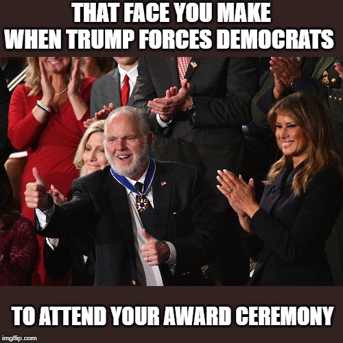Troll Level: 100 | THAT FACE YOU MAKE WHEN TRUMP FORCES DEMOCRATS; TO ATTEND YOUR AWARD CEREMONY | image tagged in funny,funny memes,politics,political meme | made w/ Imgflip meme maker