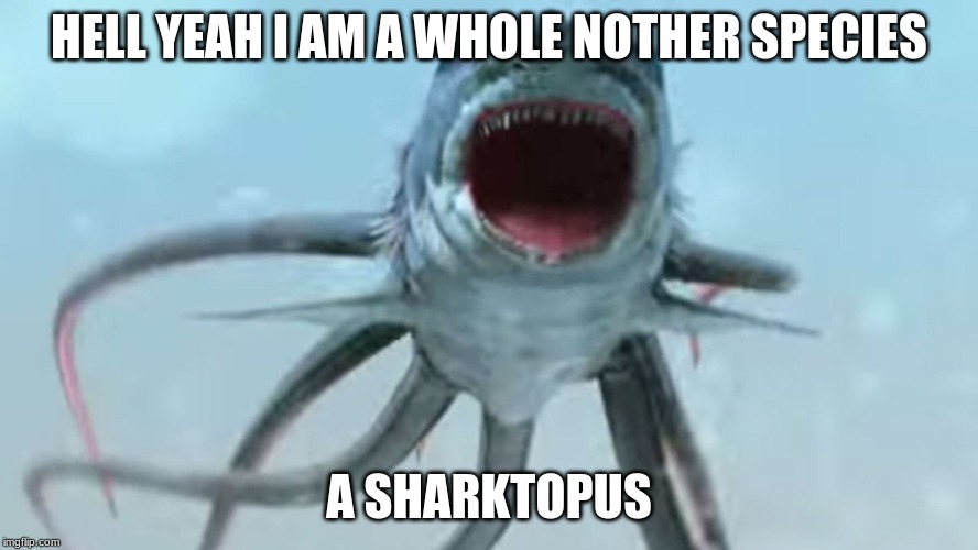 sharktopus | HELL YEAH I AM A WHOLE NOTHER SPECIES; A SHARKTOPUS | image tagged in sharktopus | made w/ Imgflip meme maker
