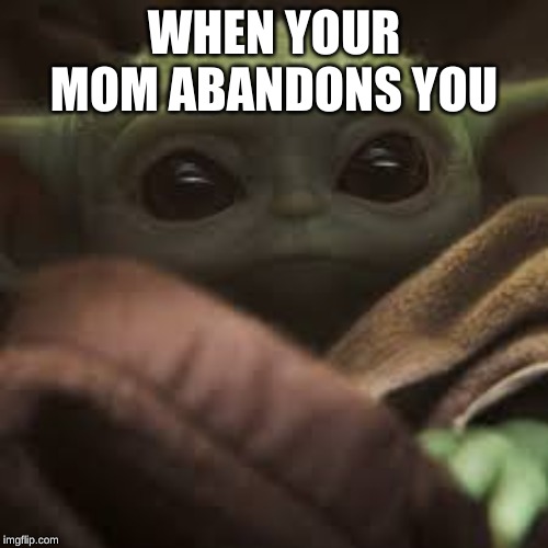 WHEN YOUR MOM ABANDONS YOU | image tagged in baby yoda,depressed,yoda,cute | made w/ Imgflip meme maker