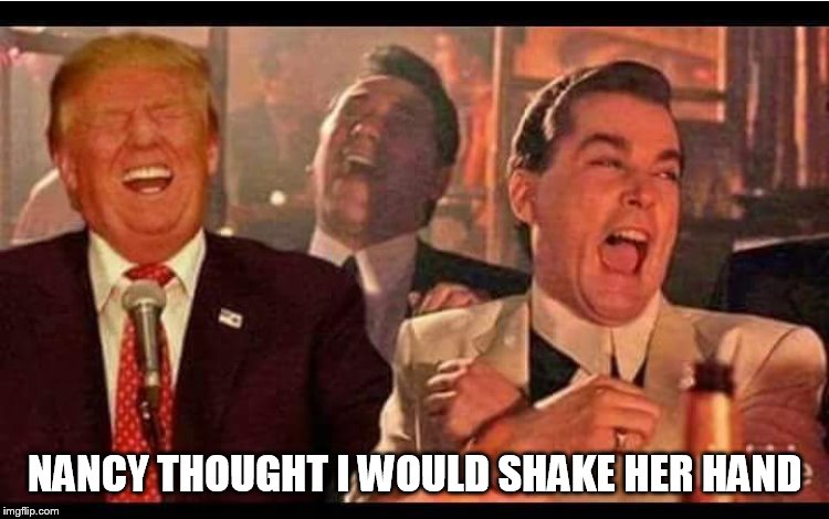 Trump Good Fellas | NANCY THOUGHT I WOULD SHAKE HER HAND | image tagged in trump good fellas | made w/ Imgflip meme maker