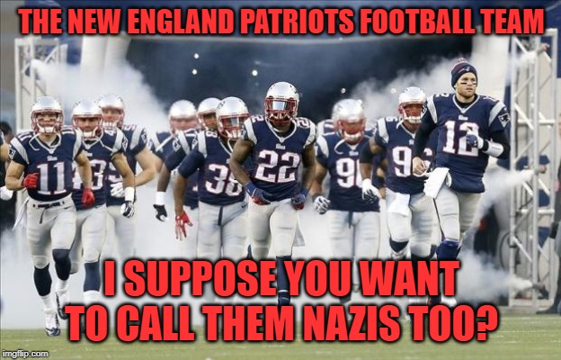 New England Patriots | THE NEW ENGLAND PATRIOTS FOOTBALL TEAM I SUPPOSE YOU WANT TO CALL THEM NAZIS TOO? | image tagged in new england patriots | made w/ Imgflip meme maker