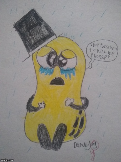 Just a drawing of Baby Mr Peanut's reaction to the threats he gets on Twitter | image tagged in mr peanut,drawing,memes | made w/ Imgflip meme maker