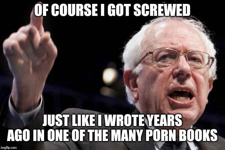 Bernie Sanders | OF COURSE I GOT SCREWED JUST LIKE I WROTE YEARS AGO IN ONE OF THE MANY PORN BOOKS | image tagged in bernie sanders | made w/ Imgflip meme maker