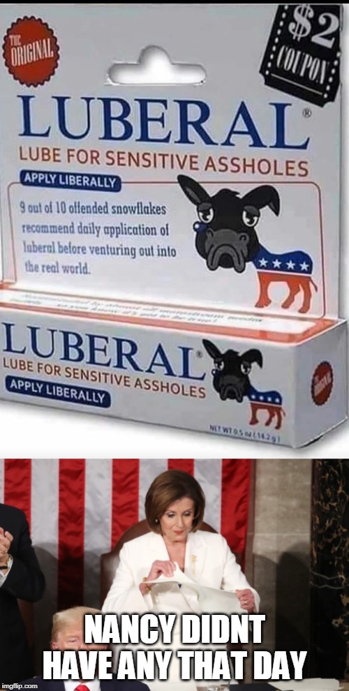 LUBERAL | NANCY DIDNT HAVE ANY THAT DAY | image tagged in liberal,nancy pelosi,lube,democrats | made w/ Imgflip meme maker
