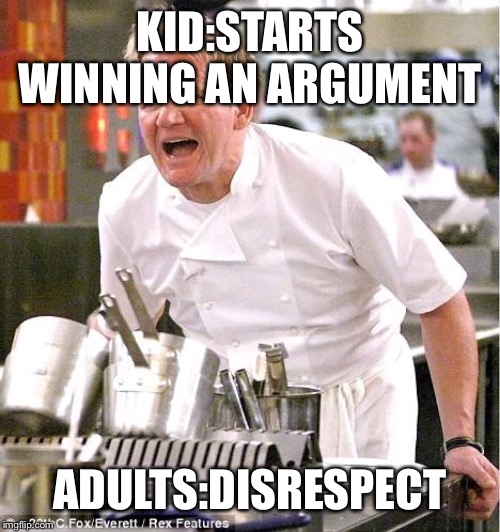 Chef Gordon Ramsay Meme | KID:STARTS WINNING AN ARGUMENT; ADULTS:DISRESPECT | image tagged in memes,chef gordon ramsay | made w/ Imgflip meme maker