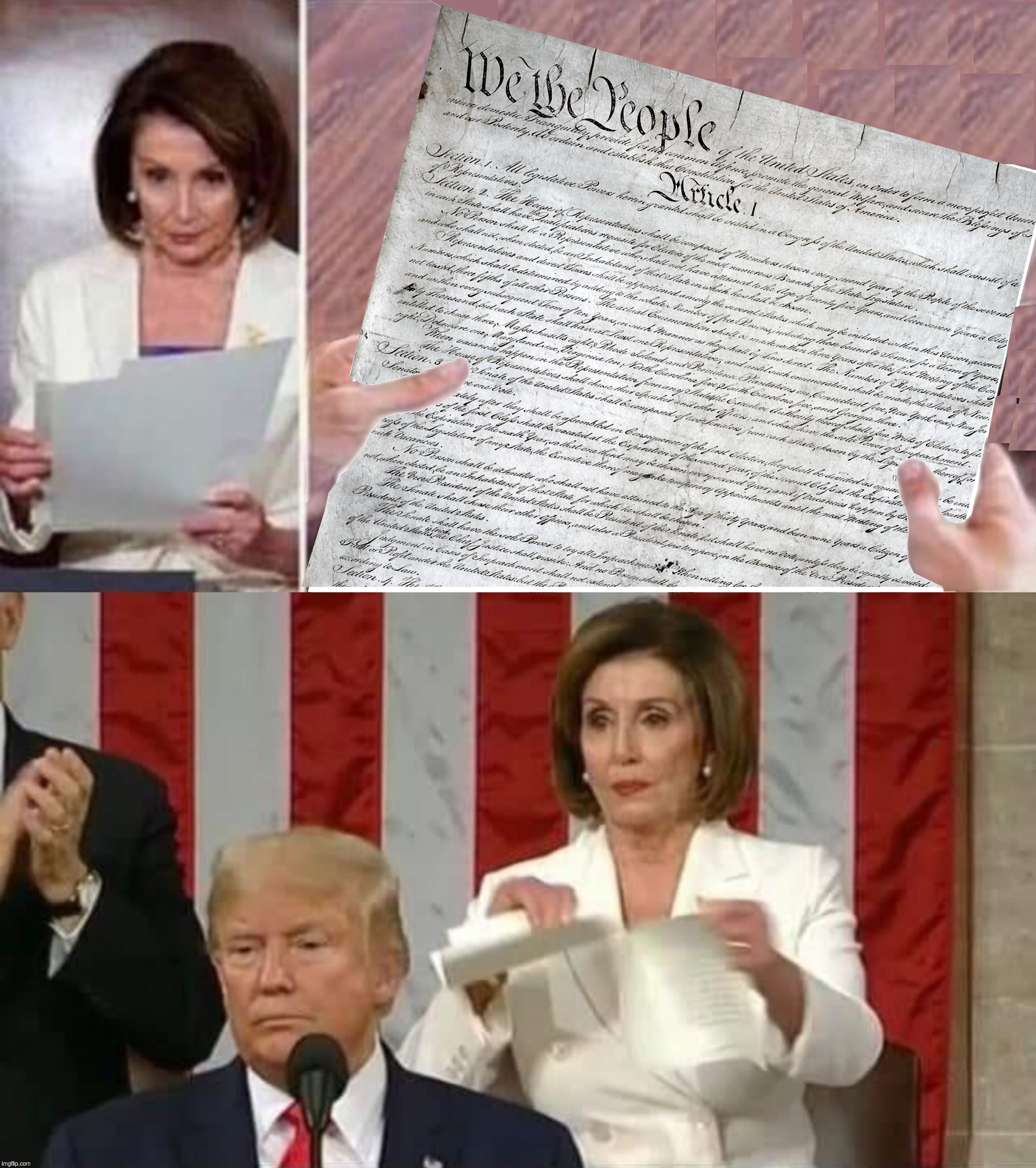 Fancy Nancy pants Pelosi tearing up the Constitution of the United States of America | image tagged in nancy,pelosi,democrat,constitution,trump | made w/ Imgflip meme maker