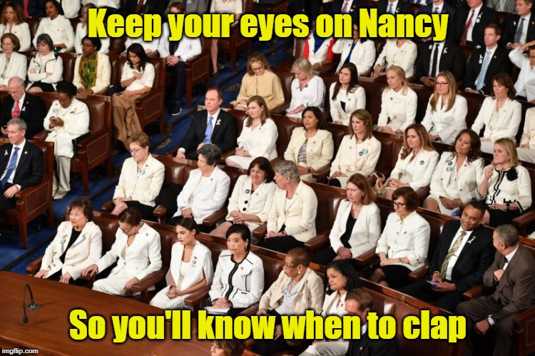 Democrat Sheep | Keep your eyes on Nancy; So you'll know when to clap | image tagged in democrats,nancy pelosi,sheep | made w/ Imgflip meme maker