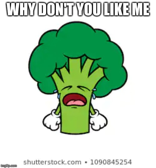 WHY DON'T YOU LIKE ME | image tagged in broccoli,crying,vegie,vegetables | made w/ Imgflip meme maker