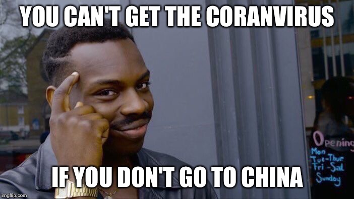 Roll Safe Think About It | YOU CAN'T GET THE CORANVIRUS; IF YOU DON'T GO TO CHINA | image tagged in memes,roll safe think about it | made w/ Imgflip meme maker