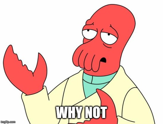 Futurama Zoidberg Meme | WHY NOT | image tagged in memes,futurama zoidberg | made w/ Imgflip meme maker