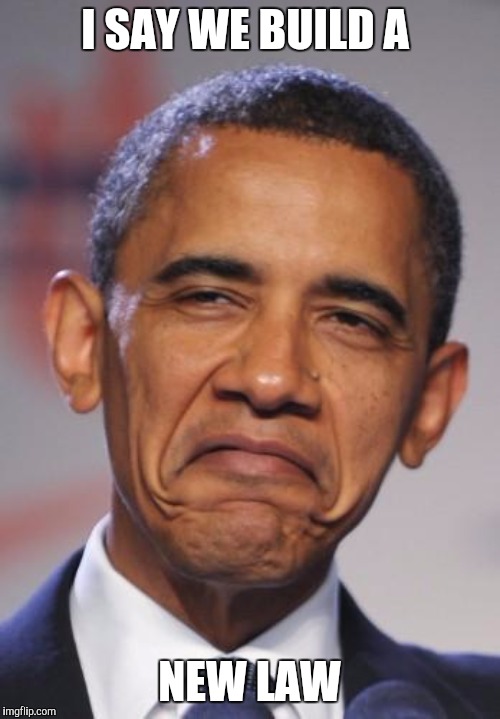 obamas funny face | I SAY WE BUILD A; NEW LAW | image tagged in obamas funny face | made w/ Imgflip meme maker