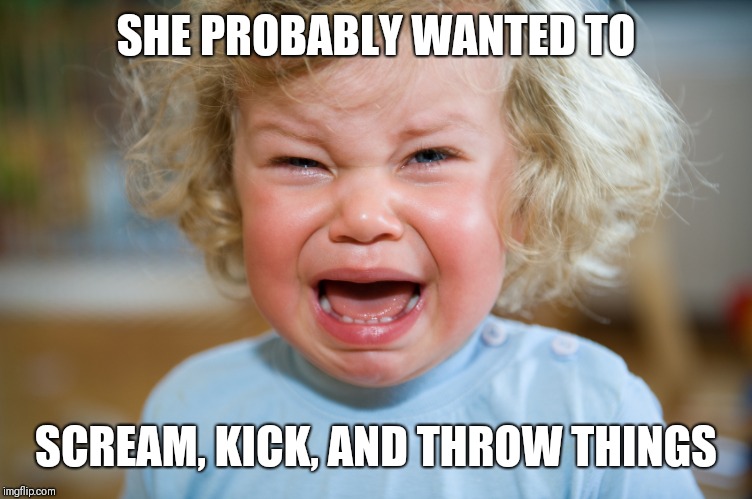 temper-tantrum | SHE PROBABLY WANTED TO SCREAM, KICK, AND THROW THINGS | image tagged in temper-tantrum | made w/ Imgflip meme maker