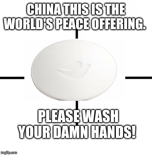 Blank Starter Pack Meme | CHINA THIS IS THE WORLD'S PEACE OFFERING. PLEASE WASH YOUR DAMN HANDS! | image tagged in memes,blank starter pack | made w/ Imgflip meme maker