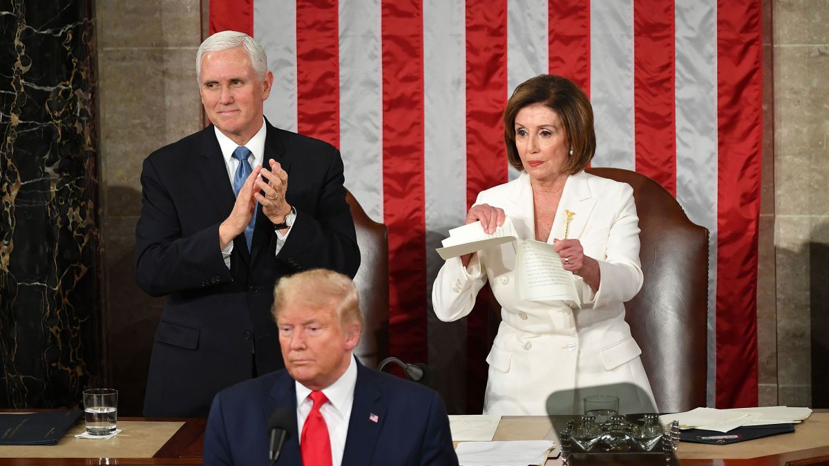 Nancy Pelosi ripping up Trump's SOTU Blank Meme Template