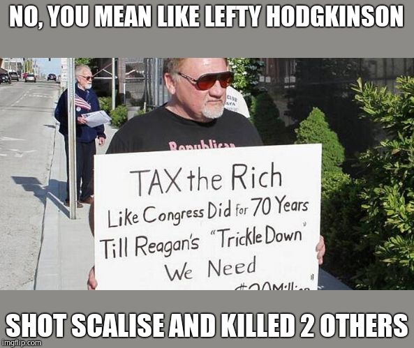 NO, YOU MEAN LIKE LEFTY HODGKINSON SHOT SCALISE AND KILLED 2 OTHERS | made w/ Imgflip meme maker